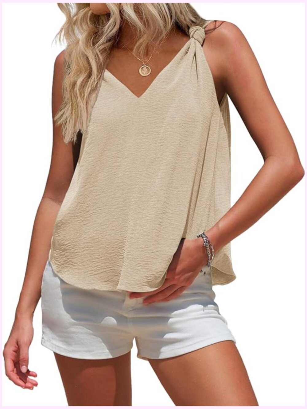 Sleeveless V-Neck Knotted Tank Top Blouse Summer Business Casual Work